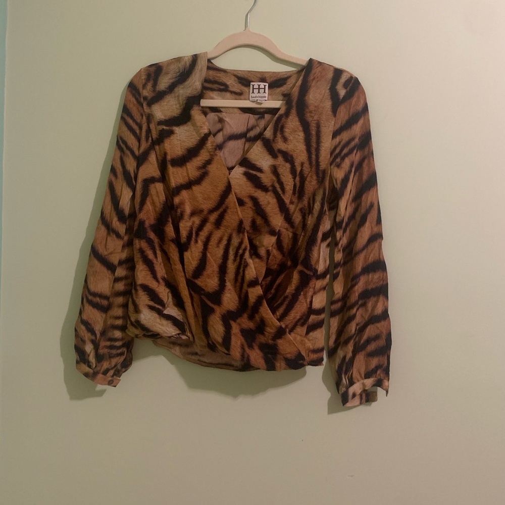Haute Hippie Silk Tiger Print Wrap Blouse